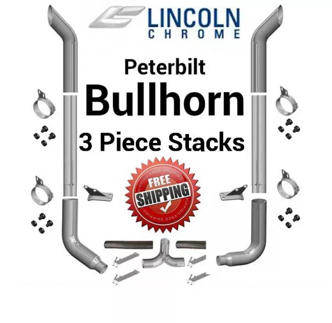 LIPET7S-BULL-359 (1) Peterbilt 359 Day Cab 8 Inch Bullhorn Lincoln Exhaust Package - Image 1